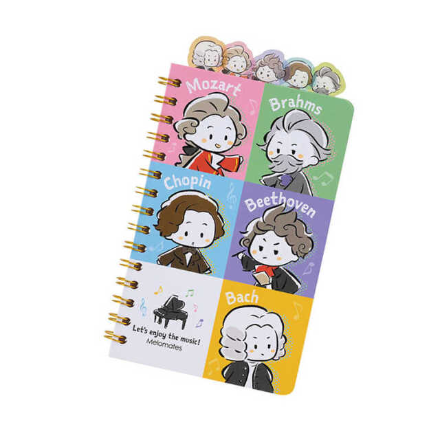 メロメイツ インデックス付リングノート デフォルメされた音楽家のイラストです