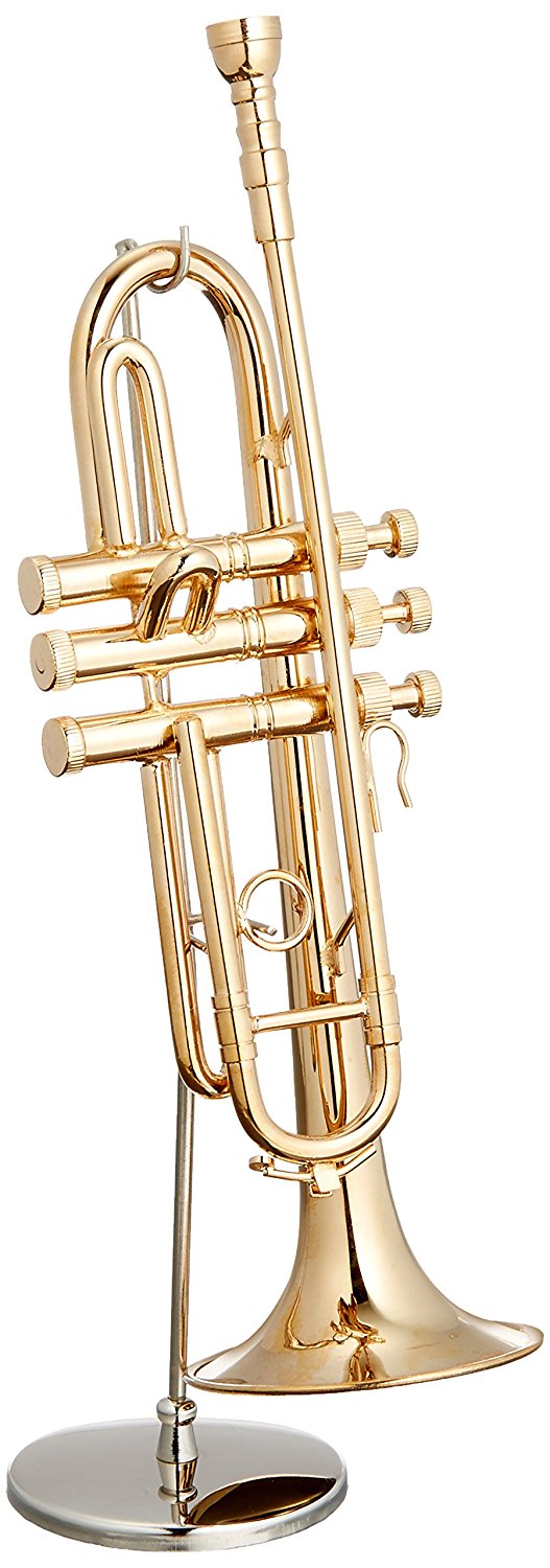 ミニチュア楽器（フィギュア）トランペット カラーゴールド 金属 1/4（18cm） サンライズサウンドハウス（飾り物で音は出ません）