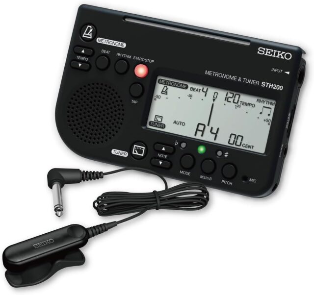 【数量限定品】ブラック セイコー SEIKO メトロノーム＆チューナー マイクセット STH200 スペシャルパック STH200SP 吹奏楽 管楽器 譜面台取付 3機能同時使用