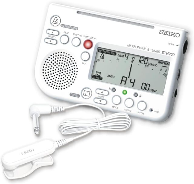 【数量限定品】ホワイト セイコー SEIKO メトロノーム＆チューナー マイクセット STH200 スペシャルパック STH200SP 吹奏楽 管楽器 譜面台取付 3機能同時使用