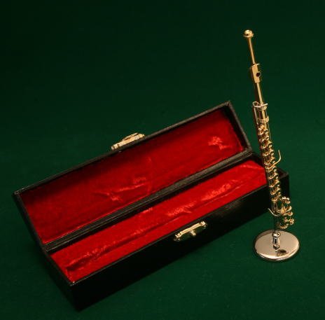 ミニチュア楽器（フィギュア）フルート カラーゴールド 金属製 1/6（14cm） サンライズサウンドハウス（飾り物で音は出ません）