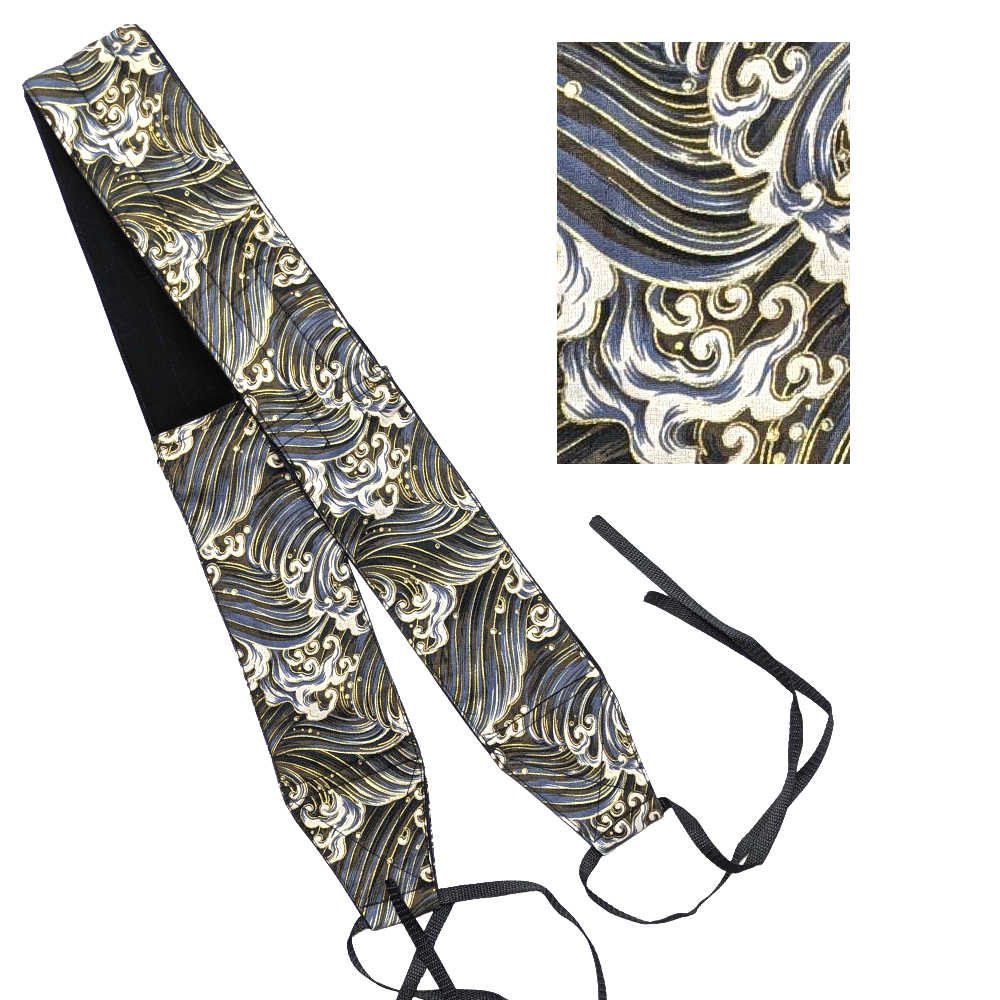 【肩の痛みから解放】 担ぎ桶胴太鼓 ストラップ 波黒 幅広10cm クッション入り 担ぎ桶 太鼓 肩掛け 紐 和柄 別珍（ベッチン）(波・黒)