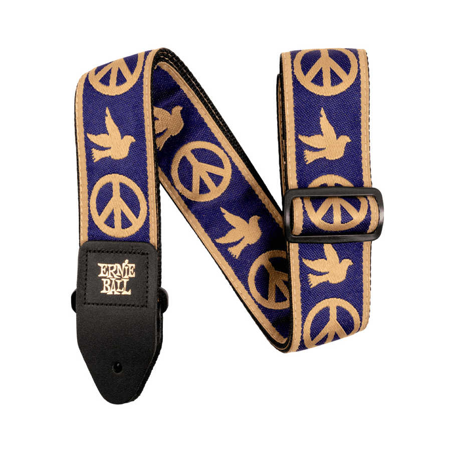 【極美品】 Ernie Palo シュシュ yellow ストライプ ERNIE BALL ギターストラップ Peace Love Dove ネイビー