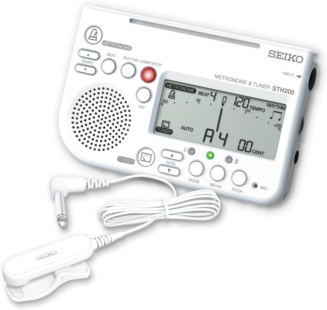 【数量限定品】ホワイト セイコー SEIKO メトロノーム＆チューナー マイクセット STH200 スペシャルパック STH200SP 吹奏楽 管楽器 譜面台取付 3機能同時使用