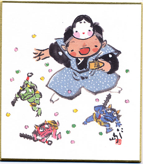 ミニ色紙2月豆まき