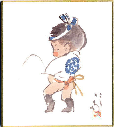 ミニ色紙（山笠童子）