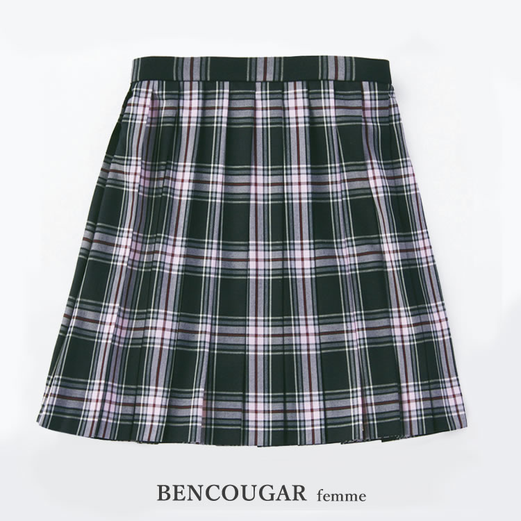 BENCOUGAR｜ベンクーガー スクールスカート 学生服 女子 スカート プリーツ 51cm丈 W60cm-W85cm（黒/ピンクチェック）5347S