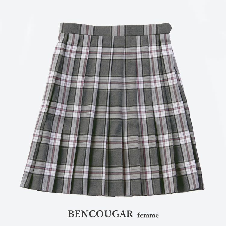 BENCOUGAR｜ベンクーガー スクールスカート 学生服 女子 スカート プリーツ 51cm丈 W60cm-W72cm（ベージュ/ピンクチェック）5351S