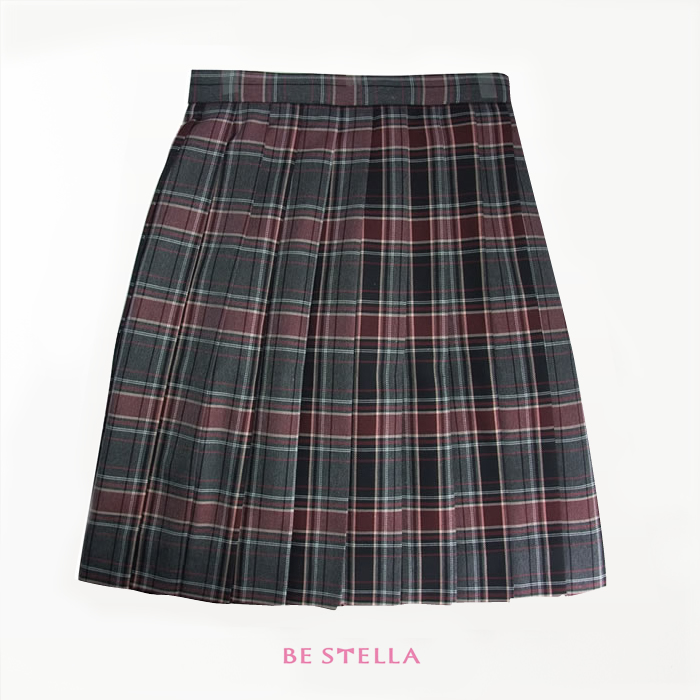 BESTELLA｜ビーステラ スクールスカート 51cm丈 学生服 女子 制服 スカート プリーツ W60cm-W72cm（チャコール×ワインチェック）BS510S