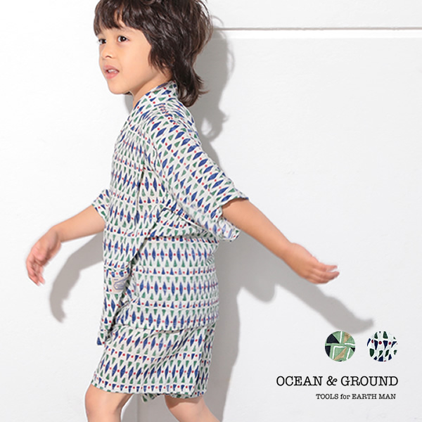 OCEAN＆GROUND｜オーシャンアンドグラウンド 甚平 男の子 男子 男児 浴衣 甚平スーツ JAPAN GEOMETRY 90cm-130cm 1012601