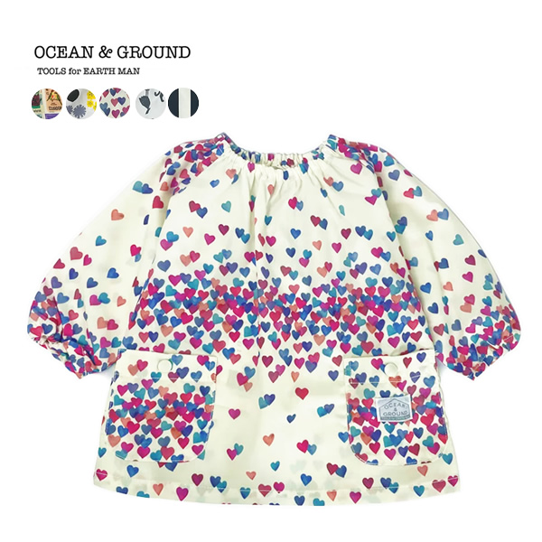 OCEAN＆GROUND｜オーシャンアンドグラウンド スモック 子供 幼稚園 保育園 総柄 男の子 女の子 撥水 防汚 80cm-100cm 1016602