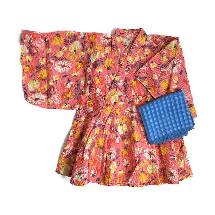 OCEAN＆GROUND｜オーシャンアンドグラウンド 浴衣 ワンピース 女の子 DOT & STRIPE FLOWER M-L 1712702