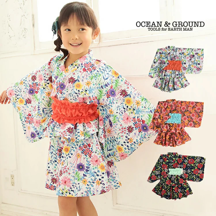 OCEAN＆GROUND｜オーシャンアンドグラウンド 浴衣 セットアップ 女の子 FLOWER S-L 1812703