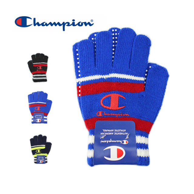 Champion チャンピオン のびのび手袋 キッズ ブラック ブルー ネイビー