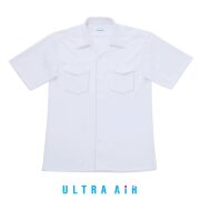 ULTRAAIR｜ウルトラエアー 学生服 シャツ 半袖 男子 スクールシャツ ニット生地 B体（大きいサイズ） ノーアイロン ストレッチ 開襟 両ポケ 150B-190B（白）UA225