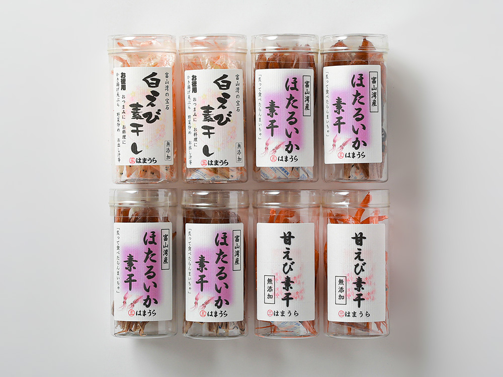 ほたるいか素干し4、甘エビ2、白エビ素干し2セット