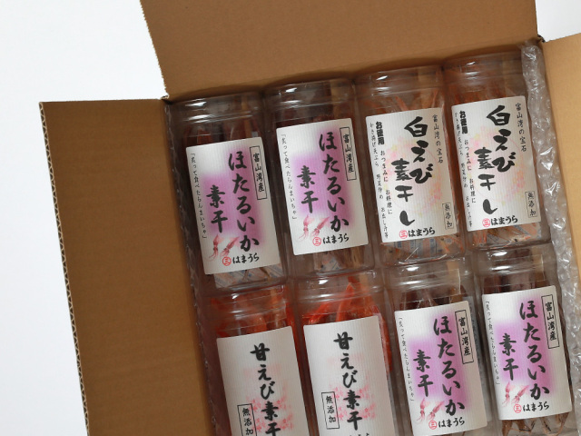 ほたるいか素干し4、甘エビ2、白エビ素干し2セット　箱入り