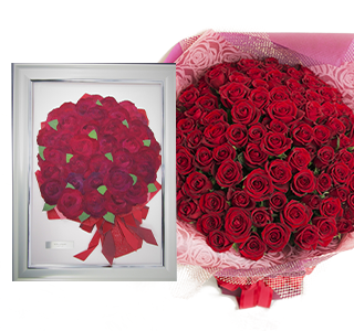 世界に一つだけの押し花額縁 薔薇108本　トレンタサイズ 108本のバラの花束を立体額でアフターブーケとして保存加工
