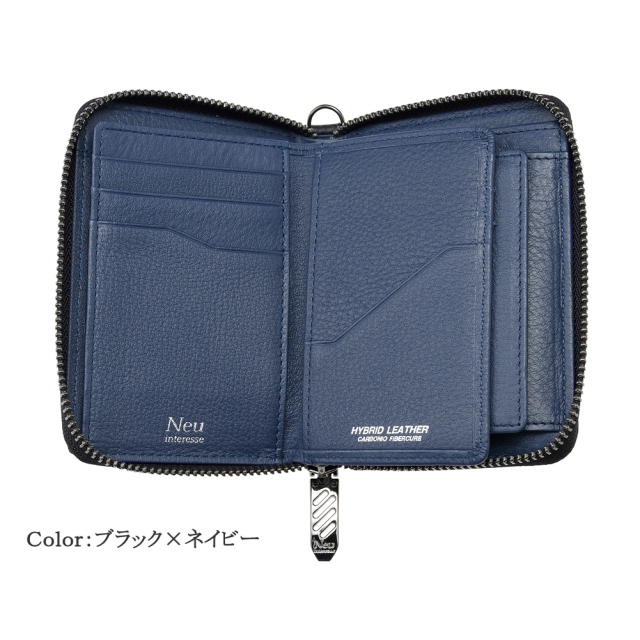 ノイインテレッセ】二つ折り財布(縦型ラウンドファスナー・中ベロ付き
