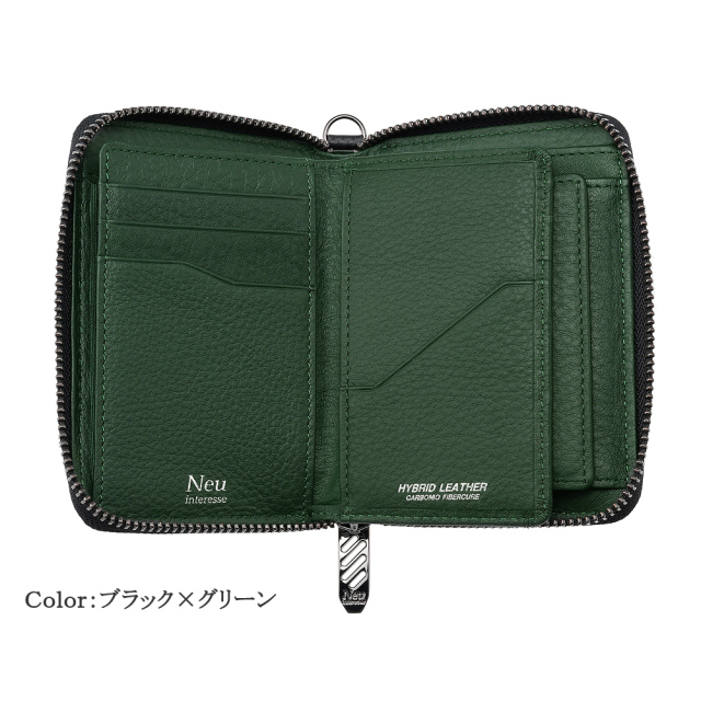 ノイインテレッセ】二つ折り財布(縦型ラウンドファスナー・中ベロ付き