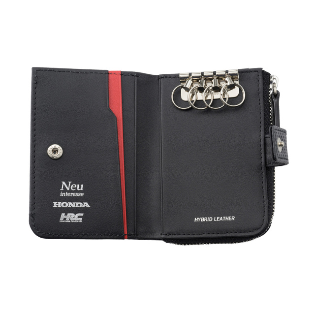 【ノイインテレッセ×HRC】小銭入れ付きキーケース(Ｌ字ラウンドファスナー)■ＢＲ -Black＆Red-