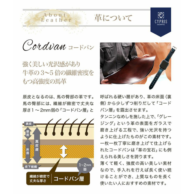 【キプリス】ウォッチバンド(Apple watch42/44/45/49mm対応)■コードバンアクセサリーズ