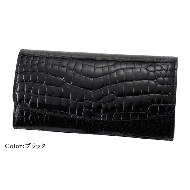 【新品未使用】ロダニア・シャイニング・クロコダイル・長財布・ブラック ロダニア】長財布(内ファスナー小銭入れ付き束入)□シャイニング