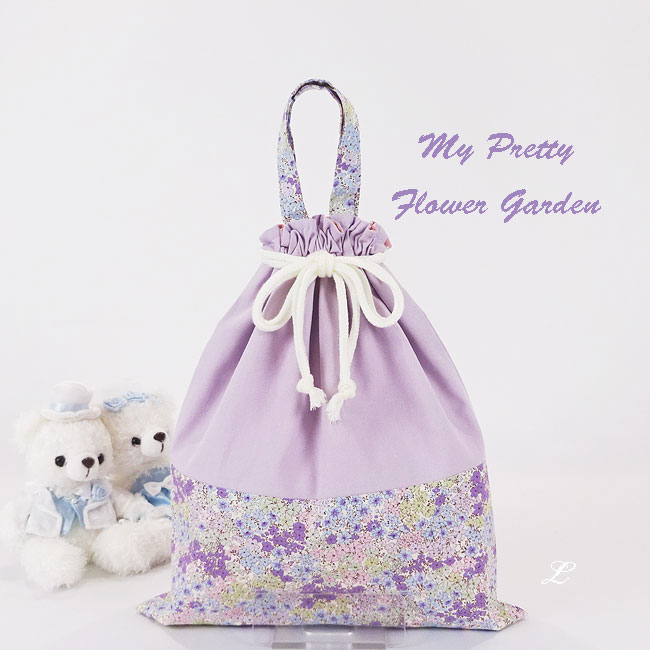 入園入学グッズオーダー手作り幼稚園保育園用の女の子用巾着袋L持ち手付き