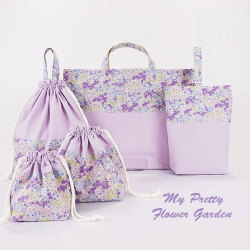 入園入学グッズオーダー手作り幼稚園保育園用の女の子用レッスンバッグ大きめ5点セット