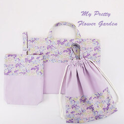 入園入学グッズオーダー手作り幼稚きめ園保育園用の女の子用レッスンバッグ３点セット