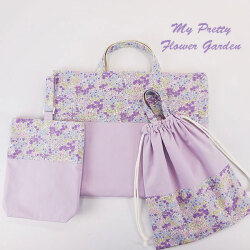 入園入学グッズオーダー手作り幼稚園保育園用の女の子用レッスンバッグ大きめ３点セット