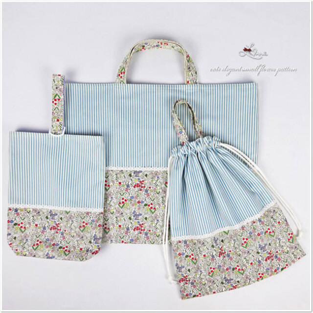 New 入園入学グッズ 3点セット【 リバティ風 花柄 】 大きめ レッスン  