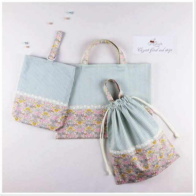 入園入学グッズ 3点セット 【 リバティ風 小花 】 レッスンバッグ  