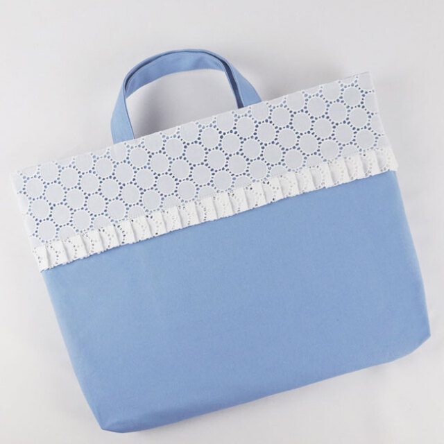 416 フラワーブルー フリル付き 入園入学準備3点セット ハンドメイド  