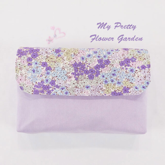 New お弁当袋 | マジックテープ 横入れ 封筒型 (小花柄 パープル) 入園