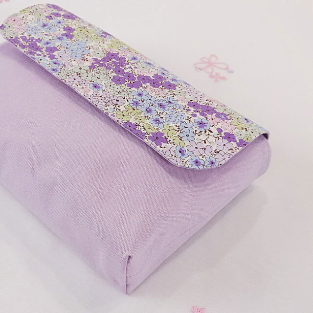 New お弁当袋 | マジックテープ 横入れ 封筒型 (小花柄 パープル) 入園