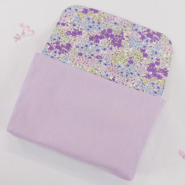 New お弁当袋 | マジックテープ 横入れ 封筒型 (小花柄 パープル) 入園