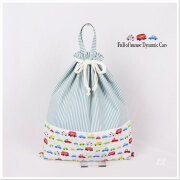 入園入学グッズ 幼稚園 保育園 巾着袋 大きめ 大 【ＬＬ】 持ち手付き ポケット付き 40×35 お着替え袋 体操服入れ男の子 くるま・働く車