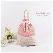 New 入園入学グッズ 持ち手付き 巾着袋【Ｍ】 30×25 体操服入れ お着替え袋  小花 ピンク リバティ風 女の子用