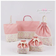 【2日以内発送】 入園入学グッズ 5点セット - 保育園 幼稚園 レッスンバッグセット 小花 ピンク リバティ風 女の子用 オーダー