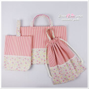 【2日以内発送】 入園入学グッズ New 3点セット【 レッスンバッグ・上履き入れ・巾着袋】 幼稚園 保育園  | 小花 ピンク リバティ風 女の子用