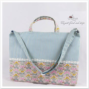 入園入学グッズ 【レッスンバッグ ショルダー付き 斜めかけ】 通園バッグ リバーシブル 女の子 リバティ風 小花 ブルー