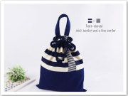 入園入学グッズ 巾着袋 【Ｍ】 持ち手付き 30×25 体操服入れ お着替え袋 ボーダー柄【コン】男女兼用