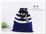 入園入学グッズ 巾着袋 【Ｍ】 30×25 体操服入れ お着替え袋 ボーダー柄【コン】男女兼用