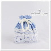 入園入学グッズ 【 コップ袋 巾着袋 】 サークル レース 刺繍 ブルー 女の子用