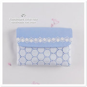 保育園 幼稚園 入園グッズ【 横入れタイプ 封筒型 お弁当袋】 サークル レース 刺繍 ブルー 女の子用