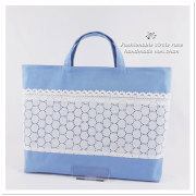 レッスンバッグ 大きめ | 入園入学グッズ 手提げ 通園バッグ サークル レース 刺繍 ブルー 女の子用