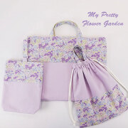 入学入園グッズ - パープル系の小花柄 幼稚園・保育園準備 女の子用セット