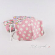 給食用 マスク 女の子 ピンク 水玉 リネン 立体マスク【Sサイズ】幼児用 子供用 通園通学