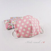 給食用 マスク 女の子 ピンク 水玉 リネン 立体マスク【Mサイズ】小学生用 子供用 通園通学